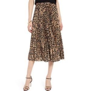 Halogen Pleated Midi Skirt in Taupe Leopard Print Size XS